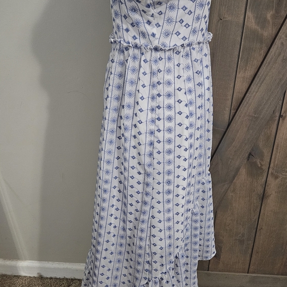 MI AMI Eyelet Lace Printed High Low Spaghetti Strap Sundress In Blue/white. MED - Picture 3 of 14